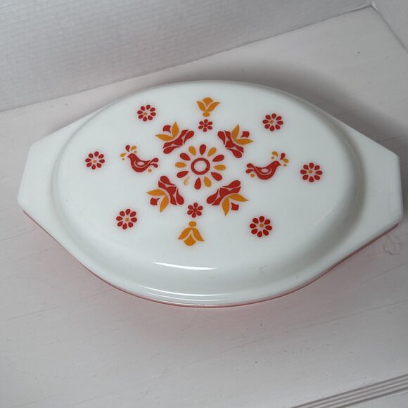 Vintage Pyrex 1 QT Red Friendship Divided Milk Glass Casserole Dish W/Lid Cover - Picture 3 of 12